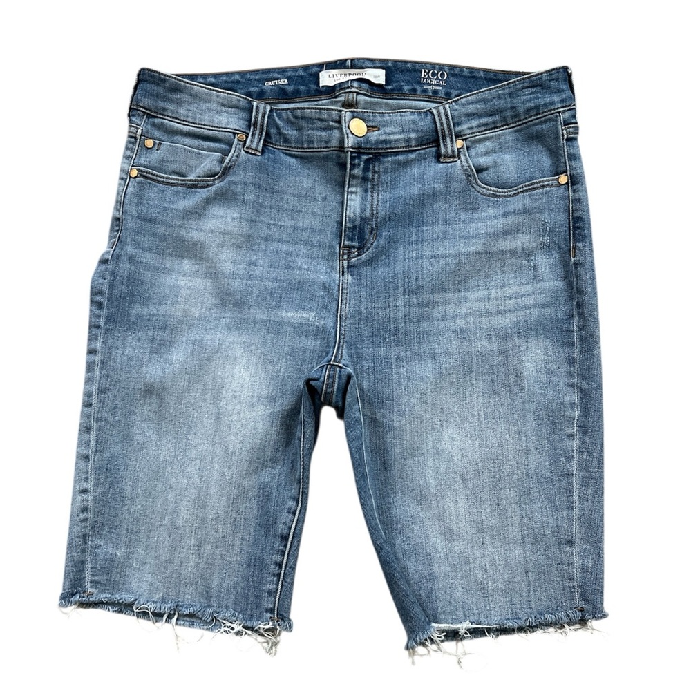 Liverpool Light Blue Distressed Hem Denim Bermuda Shorts